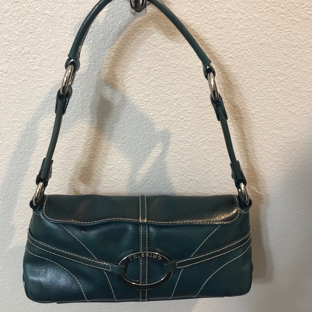 Deep Green Leather Trissino Baguette with Silver Trim. NWOT